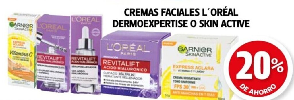 Farmacias Guadalajara Cremas Faciales L'Oreal Dermoexpertise o Skin Active oferta