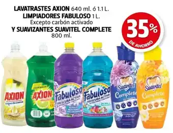 Farmacias Guadalajara Axion Lavatrastes 640ml, Fabuloso Limpiadores 1L, Suavitel y Suavizantes Complete 800ml oferta