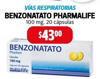 Farmacias Guadalajara Benzonatato Pharmalife 100mg oferta