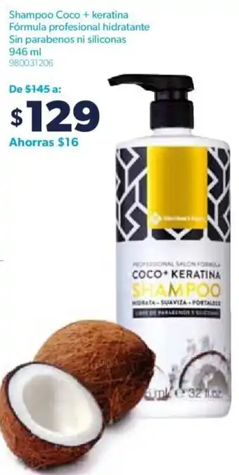 Sam's Club Shampoo Coco + Keratina Fórmula Profesional Hidratante Sin Parabenos ni Siliconas 946ml oferta