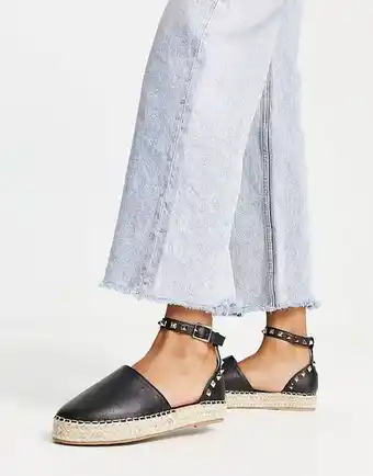 Truffle collection wide fit studded ankle strap espadrilles in black