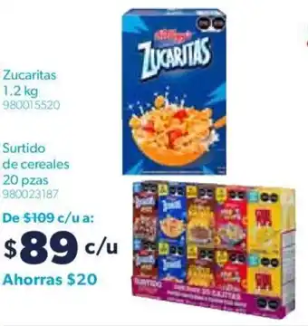 Sam's Club Kelogg's Zucaritas 1.2kg / Surtido de Cereales 20 pzas oferta