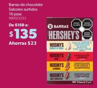 Sam's Club Hershey's Barras de Chocolate Sabores Surtidos 16 pzas oferta