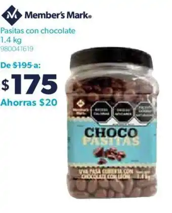 Sam's Club Member's Mark Pasitas con Chocolate 1.4kg oferta