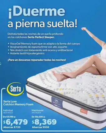 Serta Luxe Colchón Memory Foam Individual