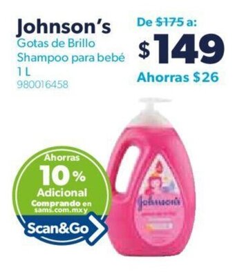 Sam's Club Johnson's Gotas de Brillo Shampoo para Bebé 1L oferta
