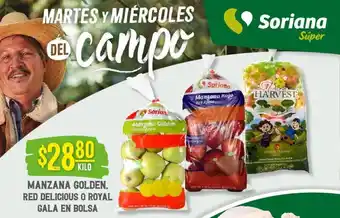 Soriana Híper Manzana Golden Red Delicious o royal Gala en Bolsa oferta