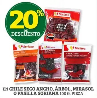 Soriana Híper Chile Seco Ancho, Árbol, Mirasol o Pasilla Soriana 100g oferta