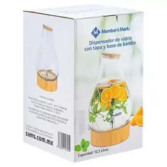 Sam's Club Dispensador de vidrio member's mark con tapa y base de bambo 10.5 l oferta
