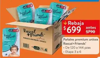 Walmart Pañales Premium Unisex Rascal + Friends 120 a 144pzas oferta