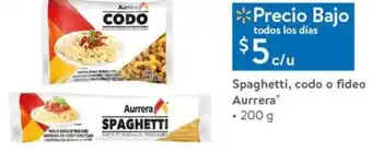 Walmart Spaghetti, Codo o Fideo Aurrera 200g oferta