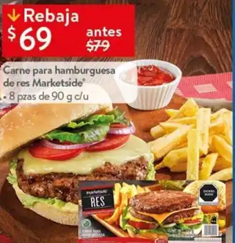 Walmart Carne para Hamburguesa de Res marketside 8 pzas de 90g oferta