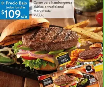 Walmart Carne para Hamburguesa Clásica o Traditional Marketside 900g oferta