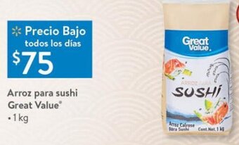 Walmart Arroz para Sushi Great Value 1kg oferta