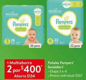 Walmart Pañales Pampers Swaddlers 3 o 4 oferta