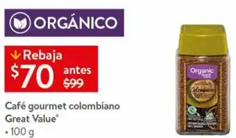Walmart Café Gourmet Colombiano Great Value 100g oferta