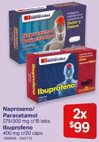 Farmacias Benavides Naproxeno/Paracetamol 275/300mg c/15 Tabs/ Ibuprofeno 400mg c/20 Cáps oferta