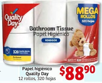Soriana Mercado Papel Higiénico Quality Day 12 Rollos, 320 Hojas oferta