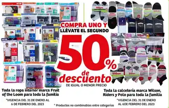 Toda la Ropa Interior Marca Fruit of the Loom / Toda la Calcetería Marca Wilson, Riders y Polo para Toda la Famila