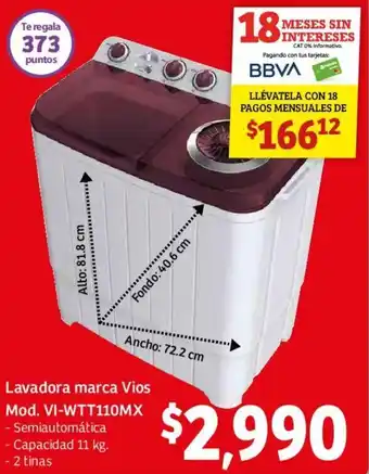 Soriana Mercado Lavadora Marca Vios VI-WTT110MX oferta
