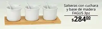 Salseras con cuchara y base de madera fagus 3pz