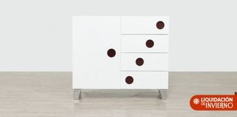 Cómoda domino blanco nogal con cómoda de 1 puerta y 4 cajones