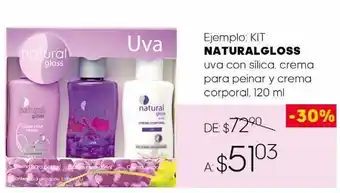 Kit natural gloss uva con sílica, crema para peinar y crema corporal 120ml