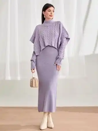 SHEIN Shein modely vestido de punto de cuello tortuga doblado tejido de cable oferta