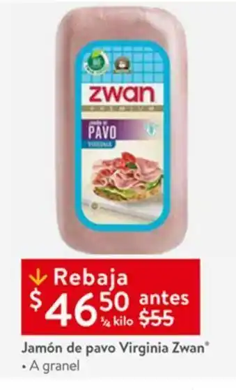 Walmart Jamón de pavo virginia zwan a granel 1/4 kilo oferta