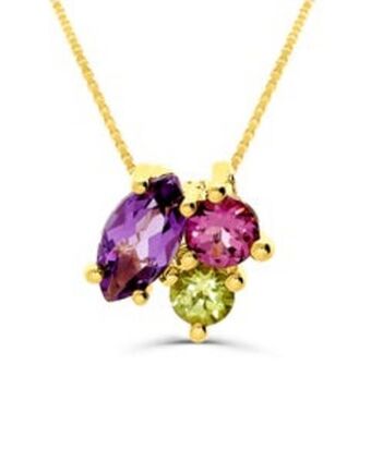 Dije de oro amarillo 14k con cadena y piedras de colores