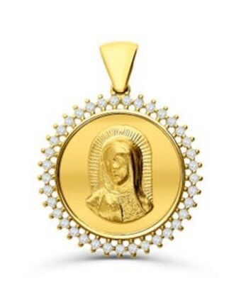 Joyerías Bizzarro Medalla redonda virgen en oro amarillo 14k con zirconias sin cadena oferta