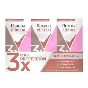 Sam's Club Antitranspirante en crema rexona clinical clean 3 pzas de 58 g c/u oferta