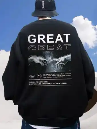 SHEIN Shein hombres pullover térmico con estampado de slogan y figura de hombros caídos oferta