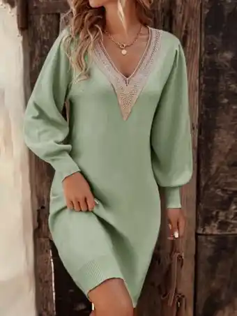 SHEIN Vestido de punto con encaje de manga farol oferta