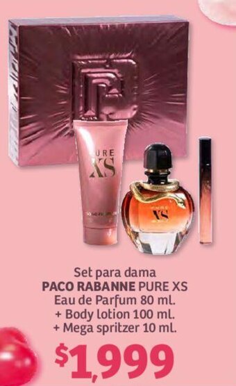 Set para Dama Paco Rabanne Pure XS Eau de Parfum 80ml + Body Lotion 100ml + Mega Spritzer 10ml