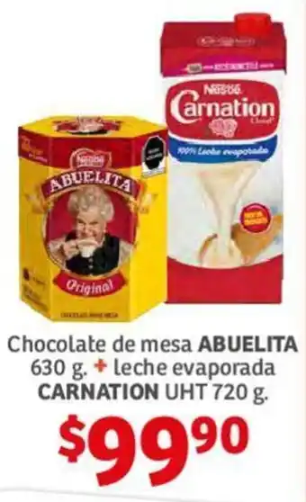 Chocolate de Mesa ABUELITA 630g + Leche Evaporada CARNATION UHT 720g