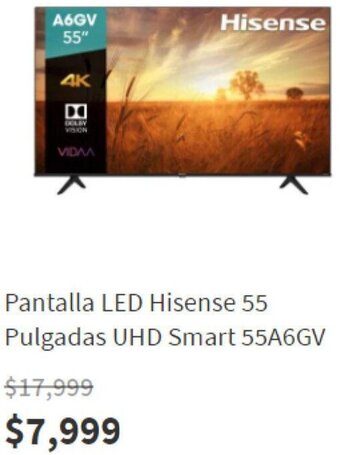 Pantalla LED Hisense 55 Pulgadas UHD Smart 55A6GV