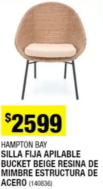 The Home Depot Hampton Bay Silla Fija Apilable Bucket Beige Resina de Mimbre Estructura de Acero oferta