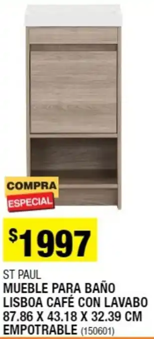 The Home Depot St Paul Mueble Baño Lisboa Café con Lavabo 87,86 x 43,18 x 32,39cm oferta