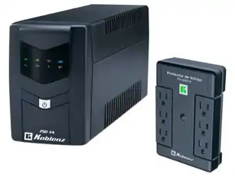 Kit de ups koblenz 7516 usbr de 750va/450w con 6 contactos nema 5-15p y supresor de picos koblenz pv-2500d con 6 contactos.