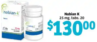 Soriana Híper Nabian K 25mg Tabs 20 oferta