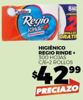 Merco Higiénico Regio Rinde+ 300 hojas c/6+2 rollos oferta