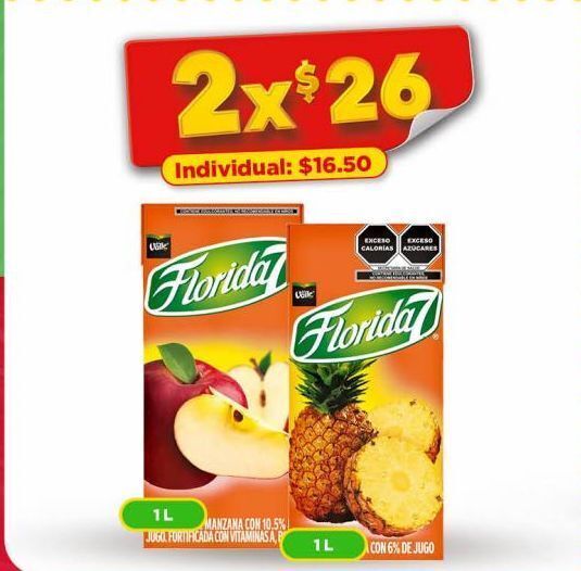 Jugo florida 7 manzana o piña 1l x 2 oferta en Bodega Aurrerá Jugo florida 7 manzana o piña 1l x 2 oferta en Bodega Aurrerá