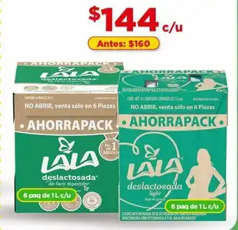 Bodega Aurrerá Leche lala deslactosada o deslactosada light paquete de 6un de 1l c/u oferta