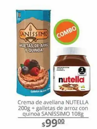 Crema de avellanas nutella 200g + galletas de arroz con quinoa saníssimo 108g