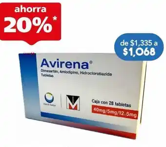 Farmacia San Pablo Avirena 28 tabletas caja olmesartán 40 mg amlodipino 5 mg hidroclorotiazida 12.5 mg oferta
