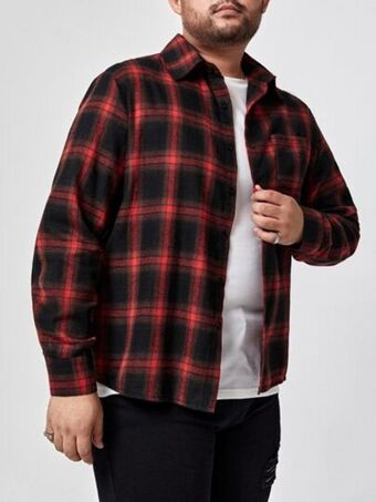 SHEIN Extended sizes hombres camisa con estampado de cuadros con parche de bolsillo oferta