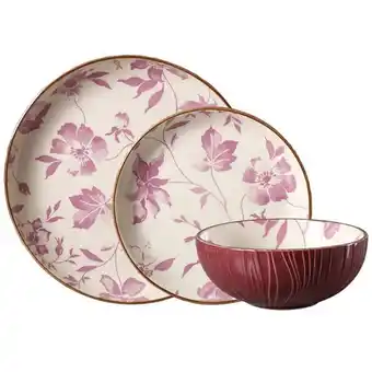 Vajilla 12 piezas vineland floral cerámica rosa gibson elite