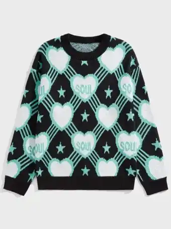 SHEIN Romwe hombres jersey con patrón de corazón y estrella oferta