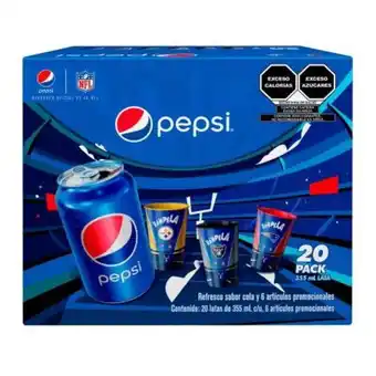 Sam's Club Refresco pepsi 20 pzas de 355 ml c/u + 6 vasos oferta